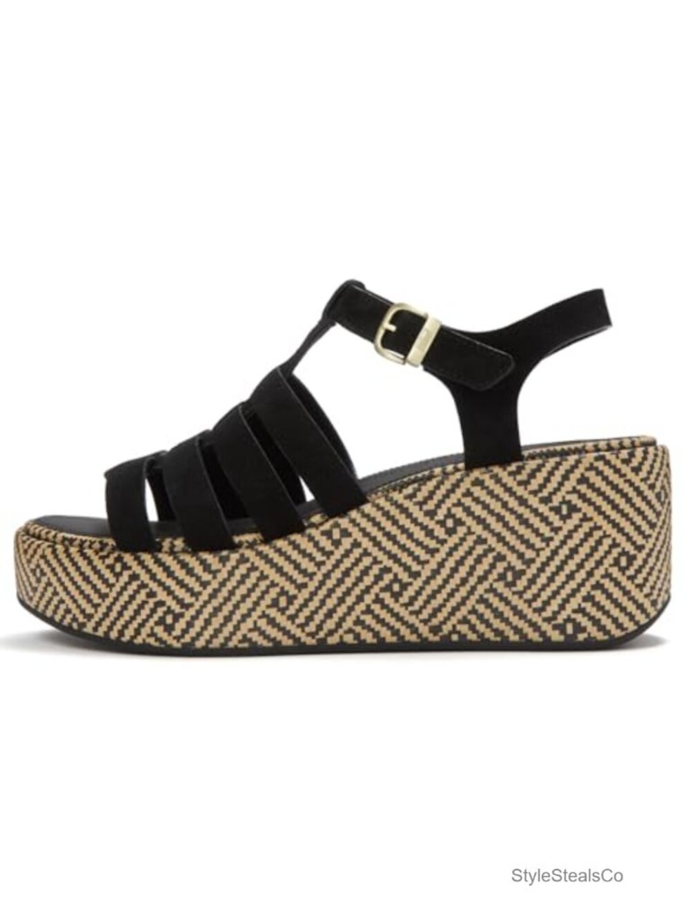 Suede Fisherman Platform Sandals Raffia Weave Adjustable Comfort